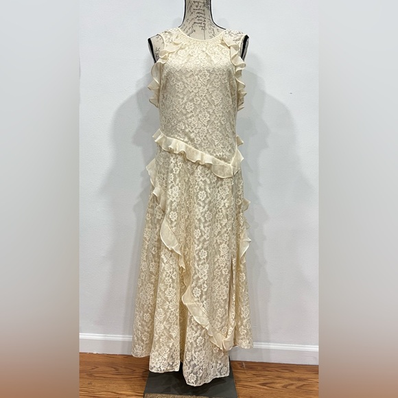 Sundance Dress Lace Cream D'orsay Small Ruffles Cottage Core Wedding NWT - Picture 5 of 10